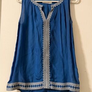 Sleeveless Blue Embroidered Tunic Top